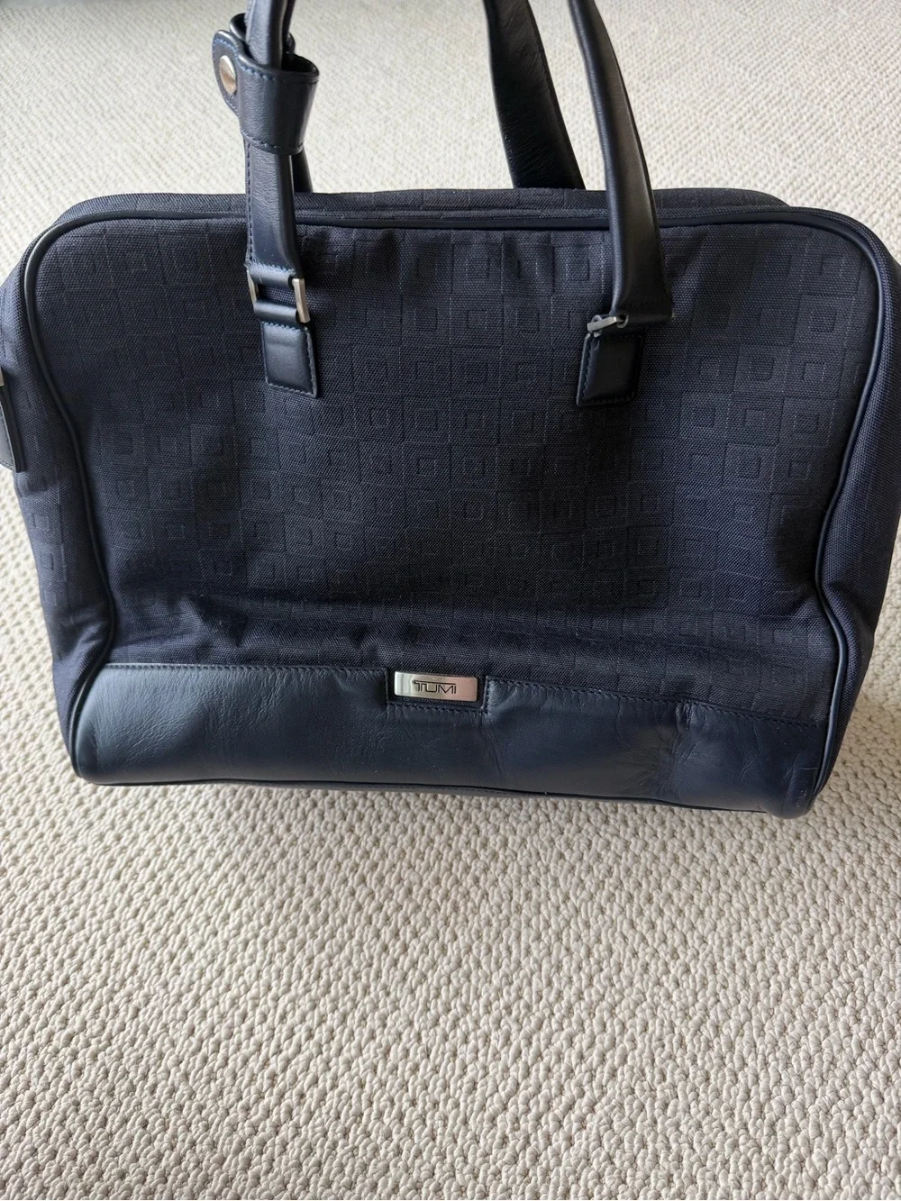 Tumi Navy Textured Laptop Brief with Leather Trim